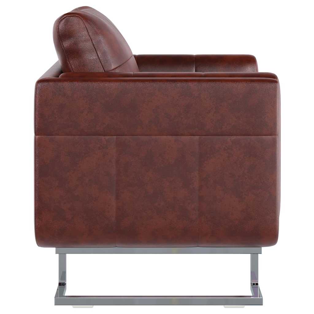 Fauteuil cube avec pieds chromés Marron Similicuir - XIOS