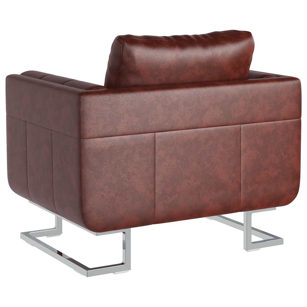 Fauteuil cube avec pieds chromés Marron Similicuir - XIOS