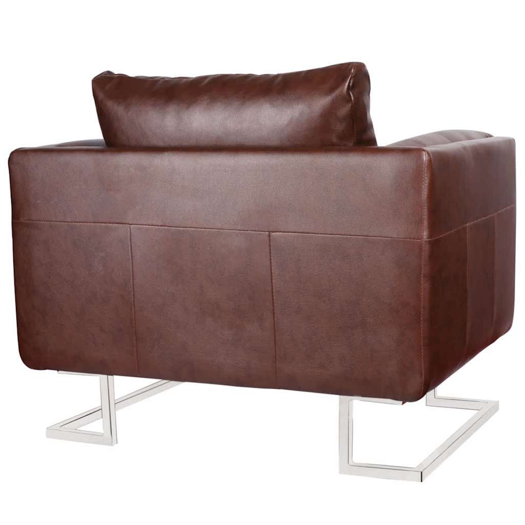 Fauteuil cube avec pieds chromés Marron Similicuir - XIOS