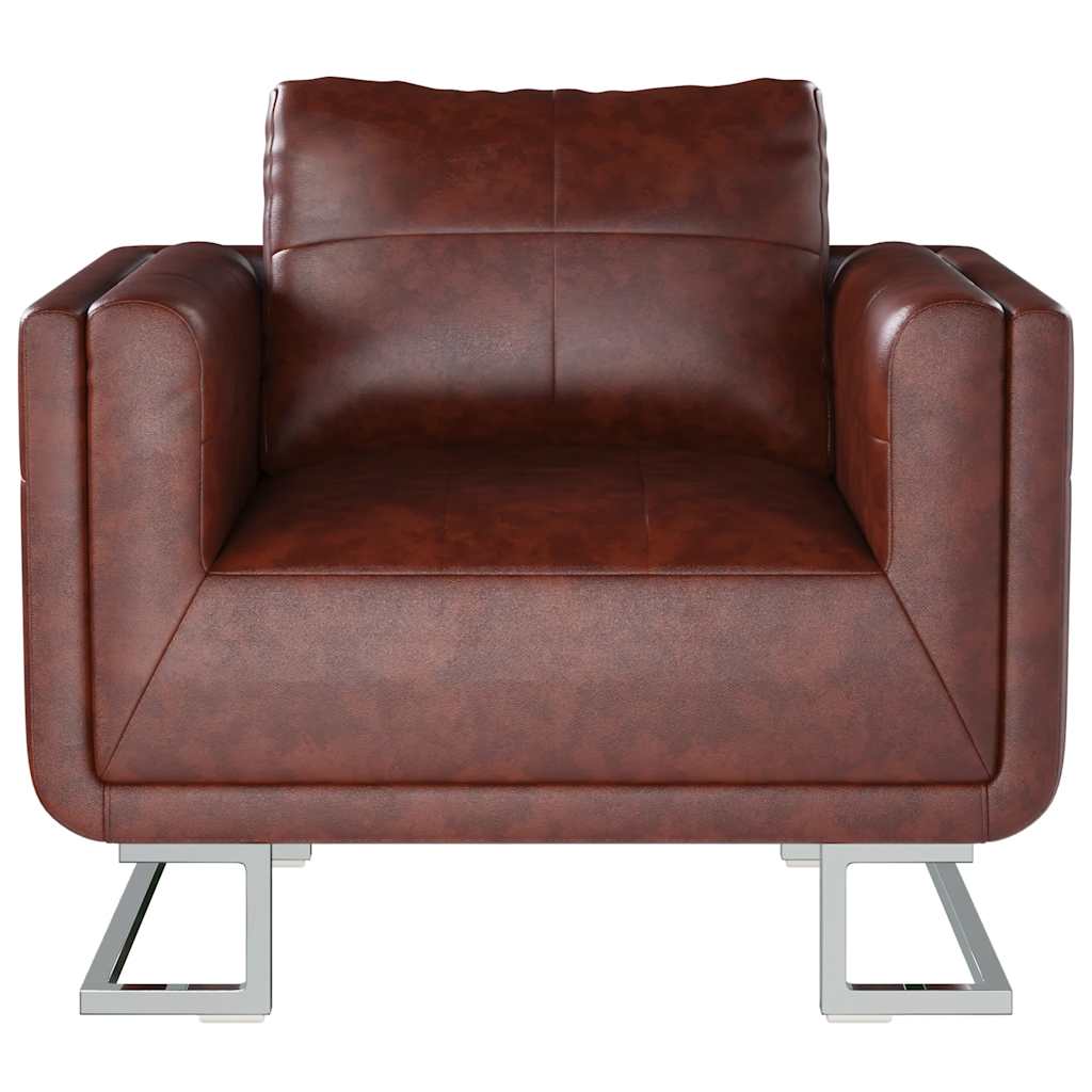Fauteuil cube avec pieds chromés Marron Similicuir - XIOS