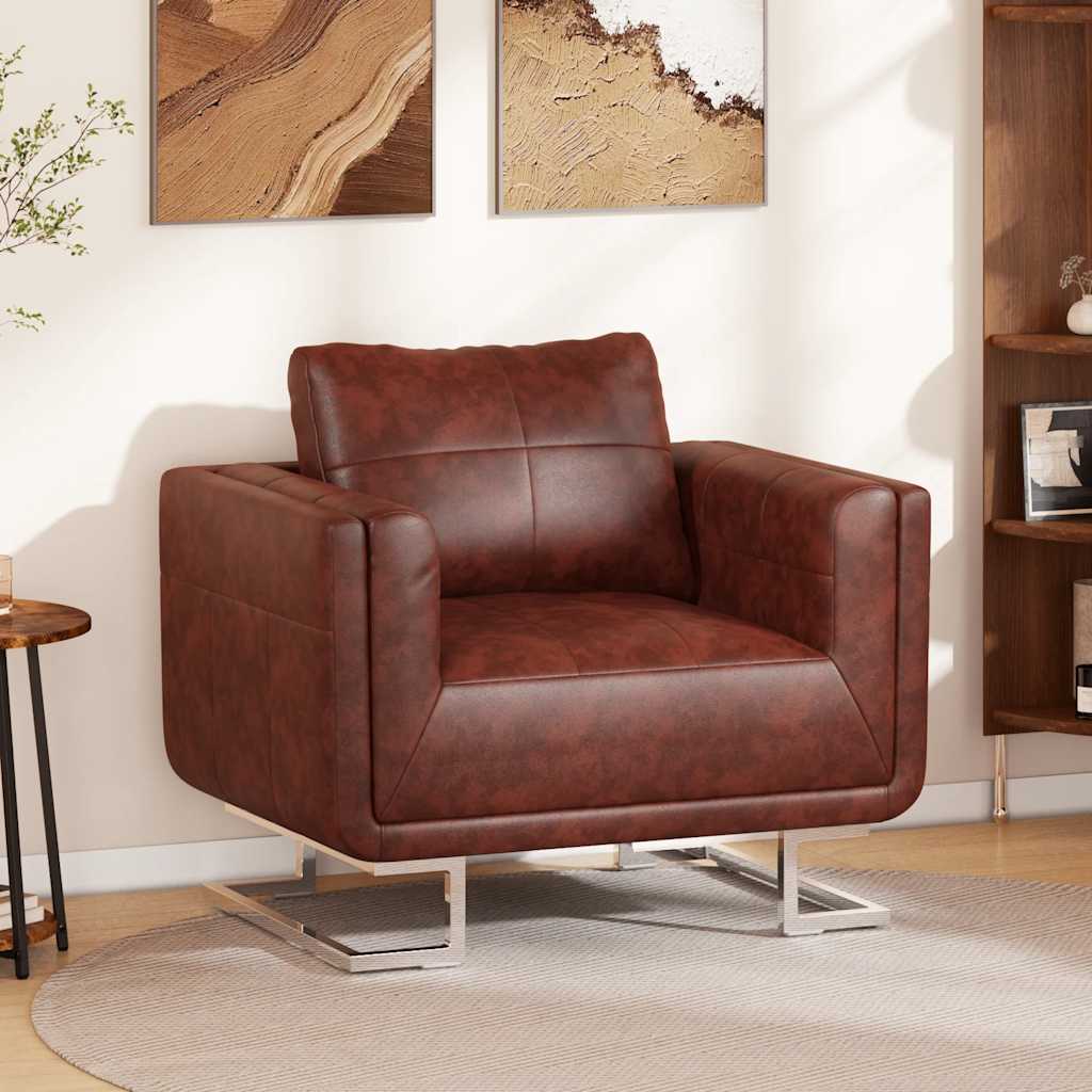 Fauteuil cube avec pieds chromés Marron Similicuir - XIOS