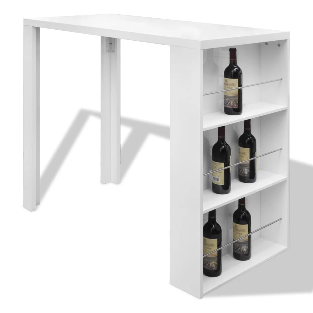 Table de bar MDF avec casier à bouteilles Blanc haut brillance - XIOS