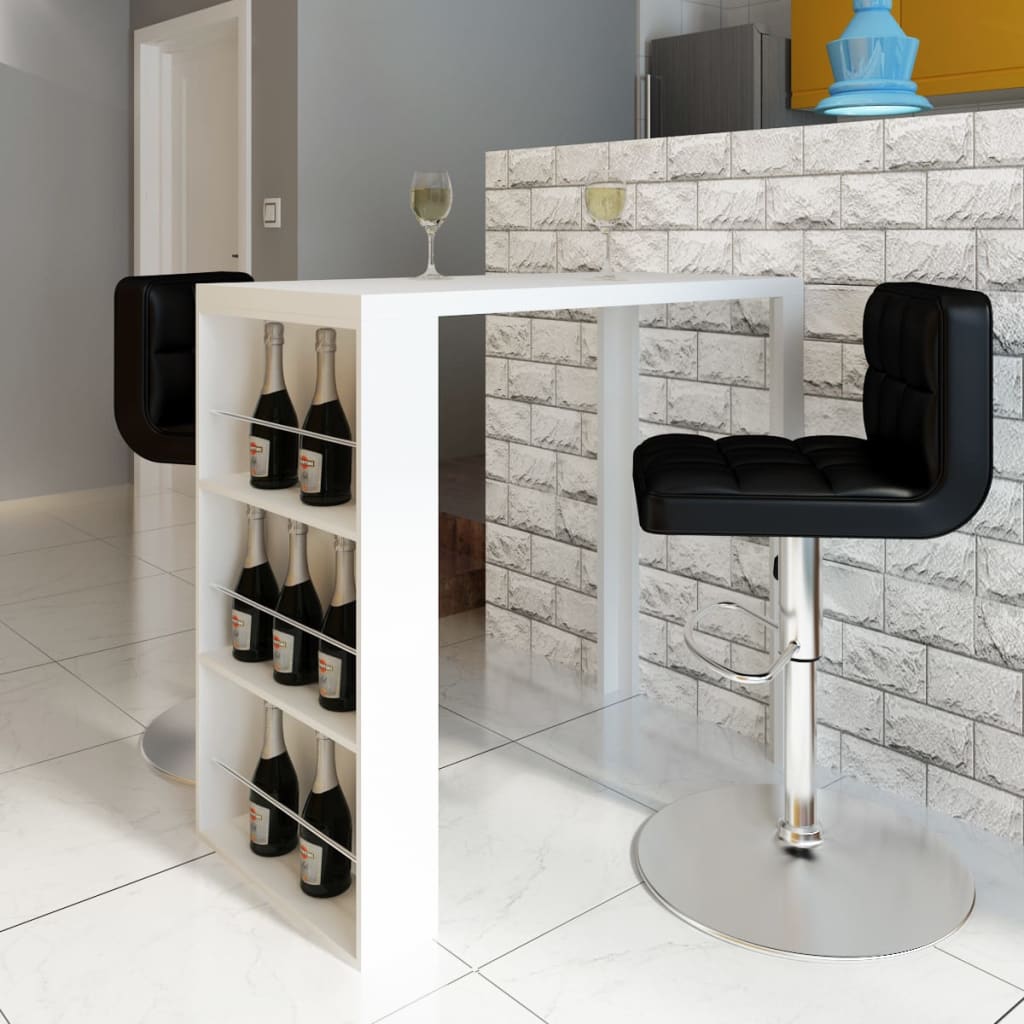 Table de bar MDF avec casier à bouteilles Blanc haut brillance - XIOS