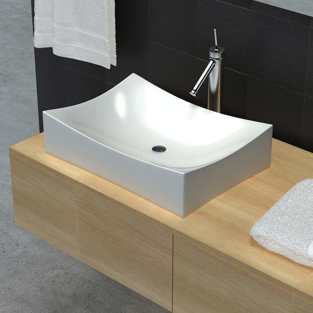 Lavabo de salle de bain en céramique Blanc brillant Lavabos vidaXL