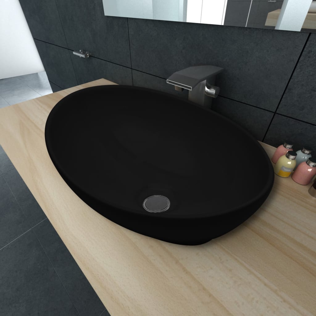 Lavabo ovale Céramique 40 x 33 cm Noir Lavabos vidaXL
