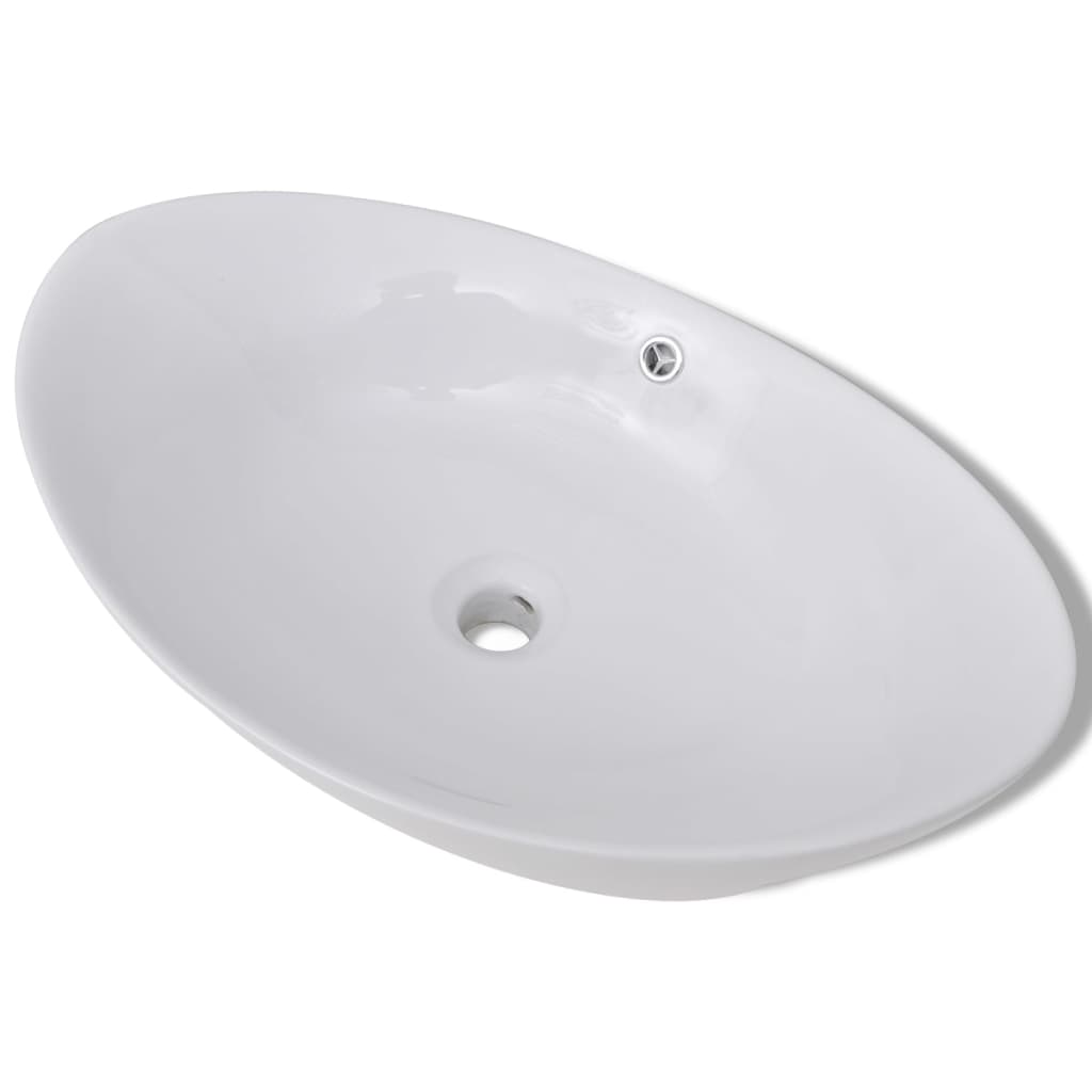 Lavabo ovale en céramique avec trop plein 59 x 38,5 cm Lavabos vidaXL