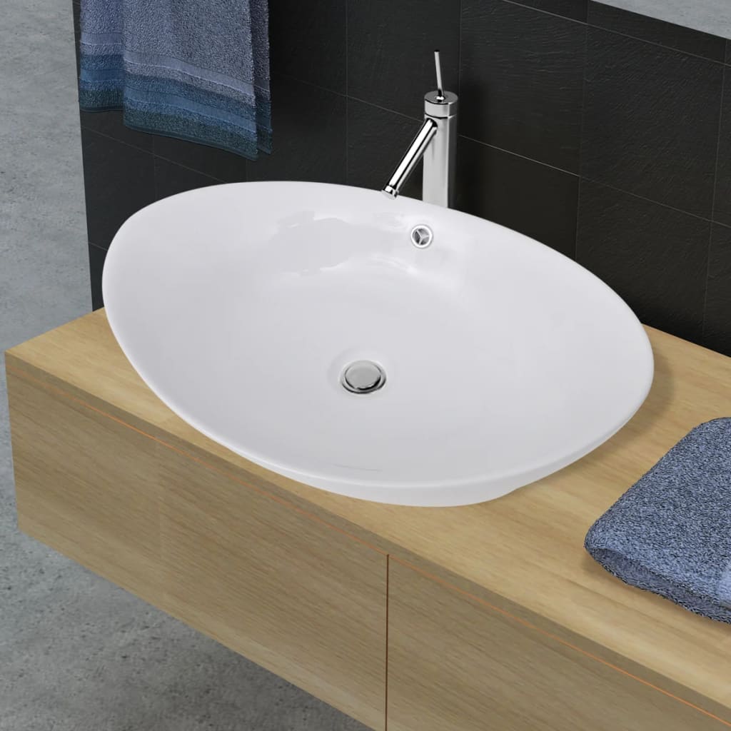 Lavabo ovale en céramique avec trop plein 59 x 38,5 cm Lavabos vidaXL