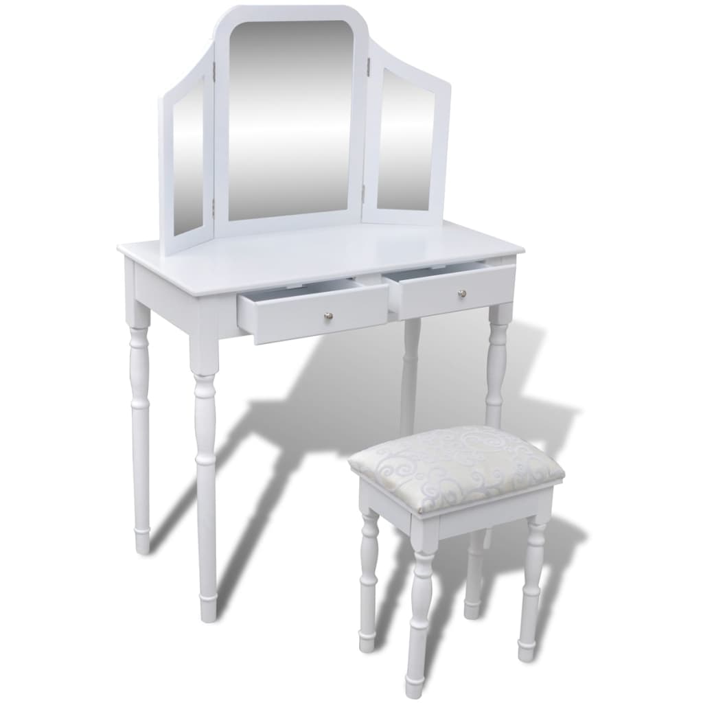 Coiffeuse avec miroir et tabouret 2 tiroirs Blanc - XIOS