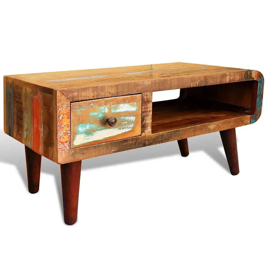 Table basse avec bord incurvé et 1 tiroir Bois de récupération - XIOS