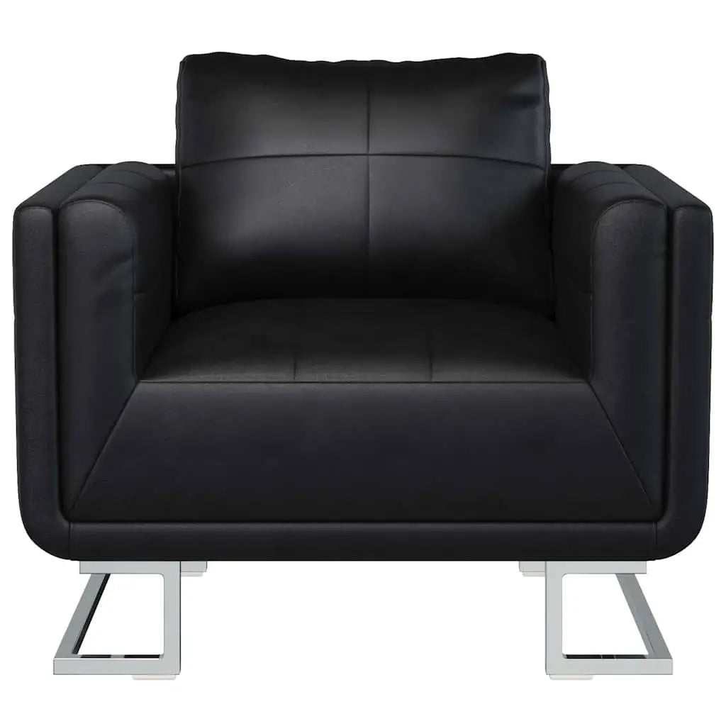Fauteuil cube avec pieds chromés Noir Similicuir - XIOS