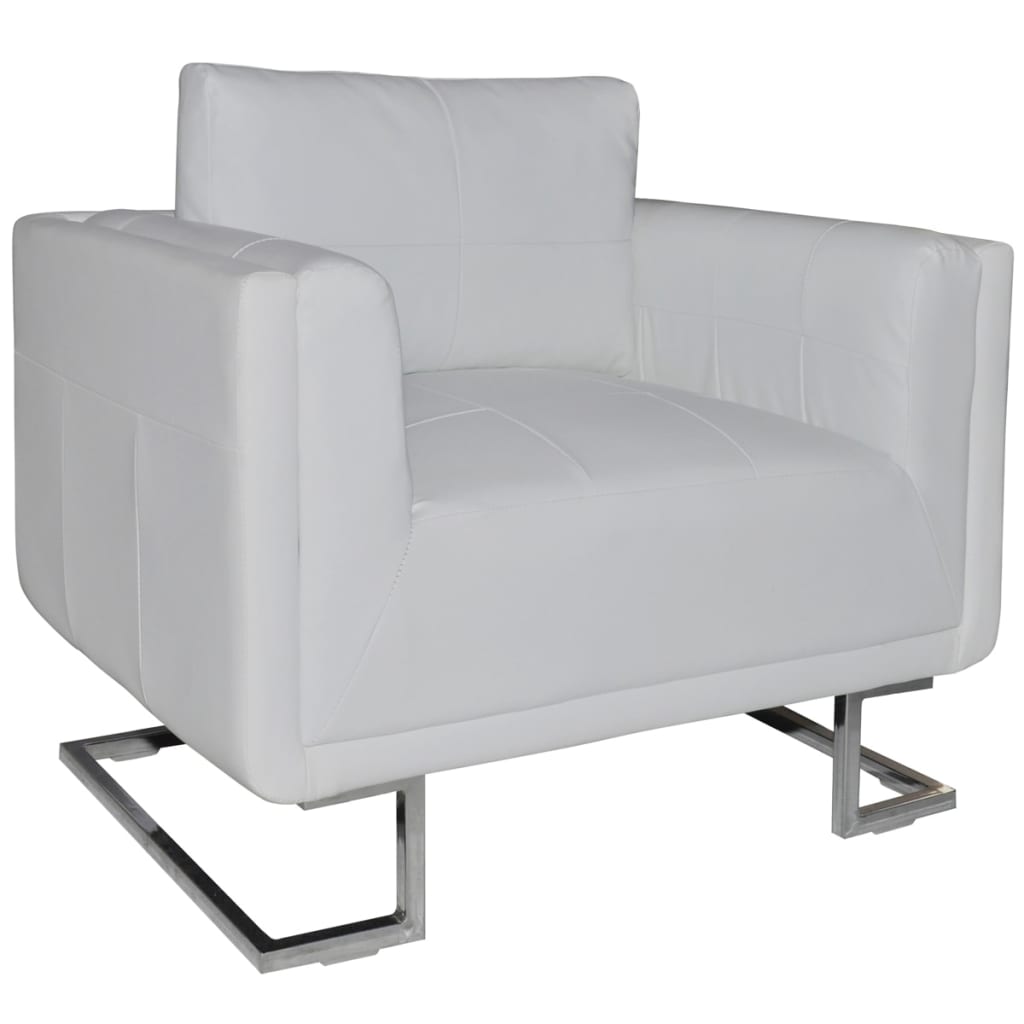 Fauteuil cube avec pieds chromés Blanc Similicuir - XIOS