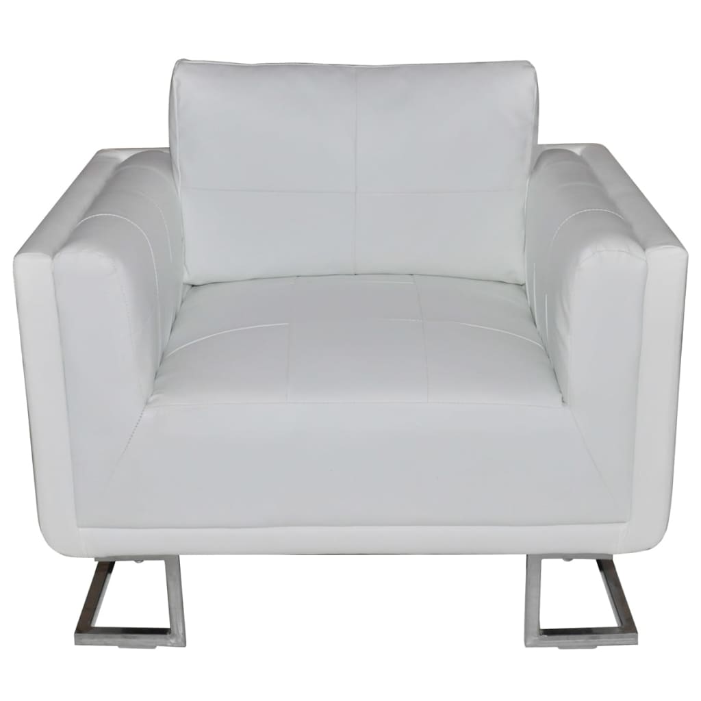 Fauteuil cube avec pieds chromés Blanc Similicuir - XIOS
