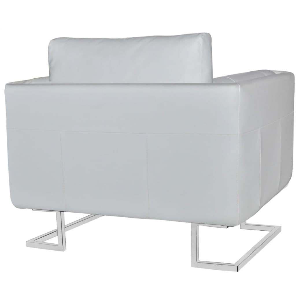 Fauteuil cube avec pieds chromés Blanc Similicuir - XIOS