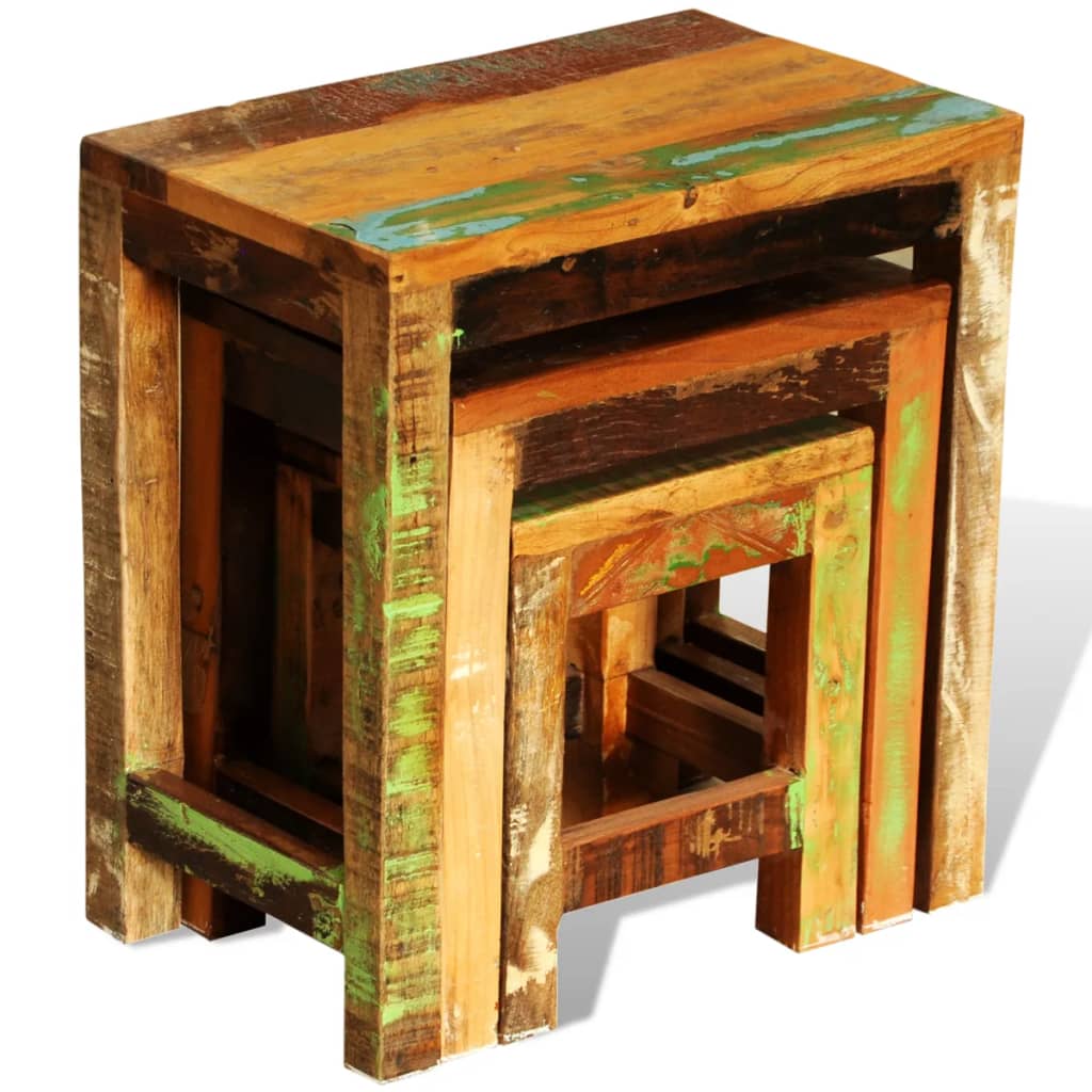 Table gigogne 3 pcs vintage Bois de récupération - XIOS