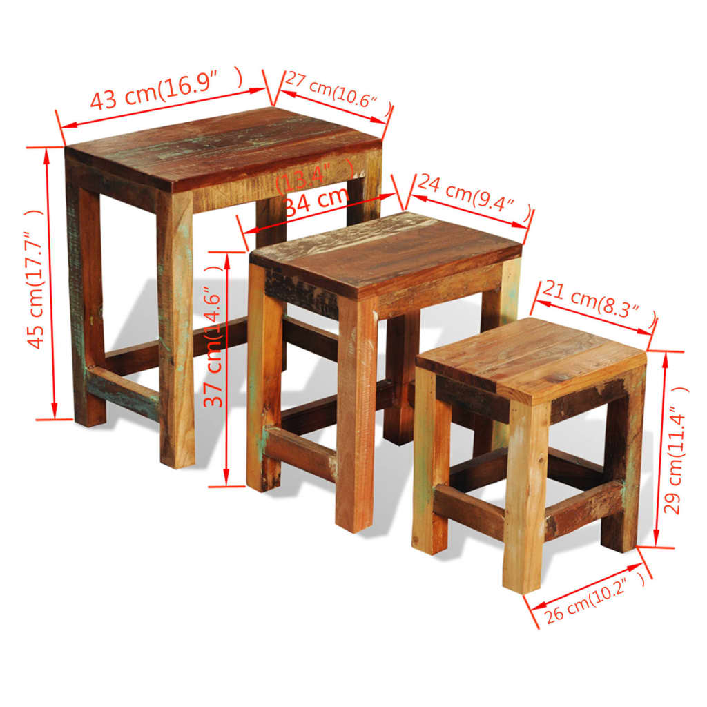 Table gigogne 3 pcs vintage Bois de récupération - XIOS