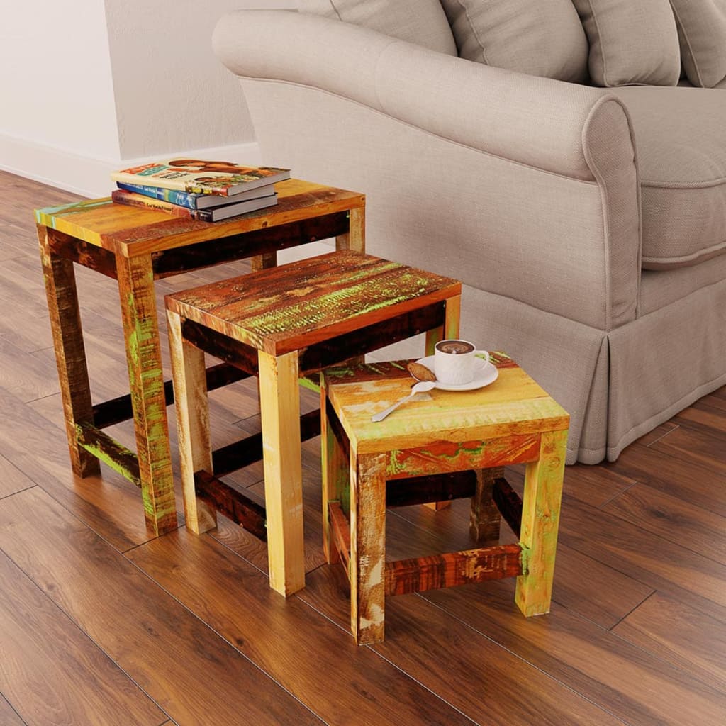 Table gigogne 3 pcs vintage Bois de récupération - XIOS