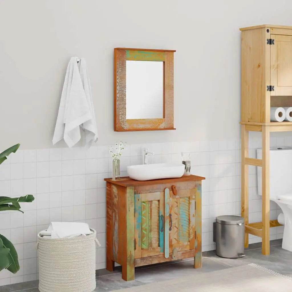Ensemble meuble sous vasque et miroir en bois massif recyclé - XIOS