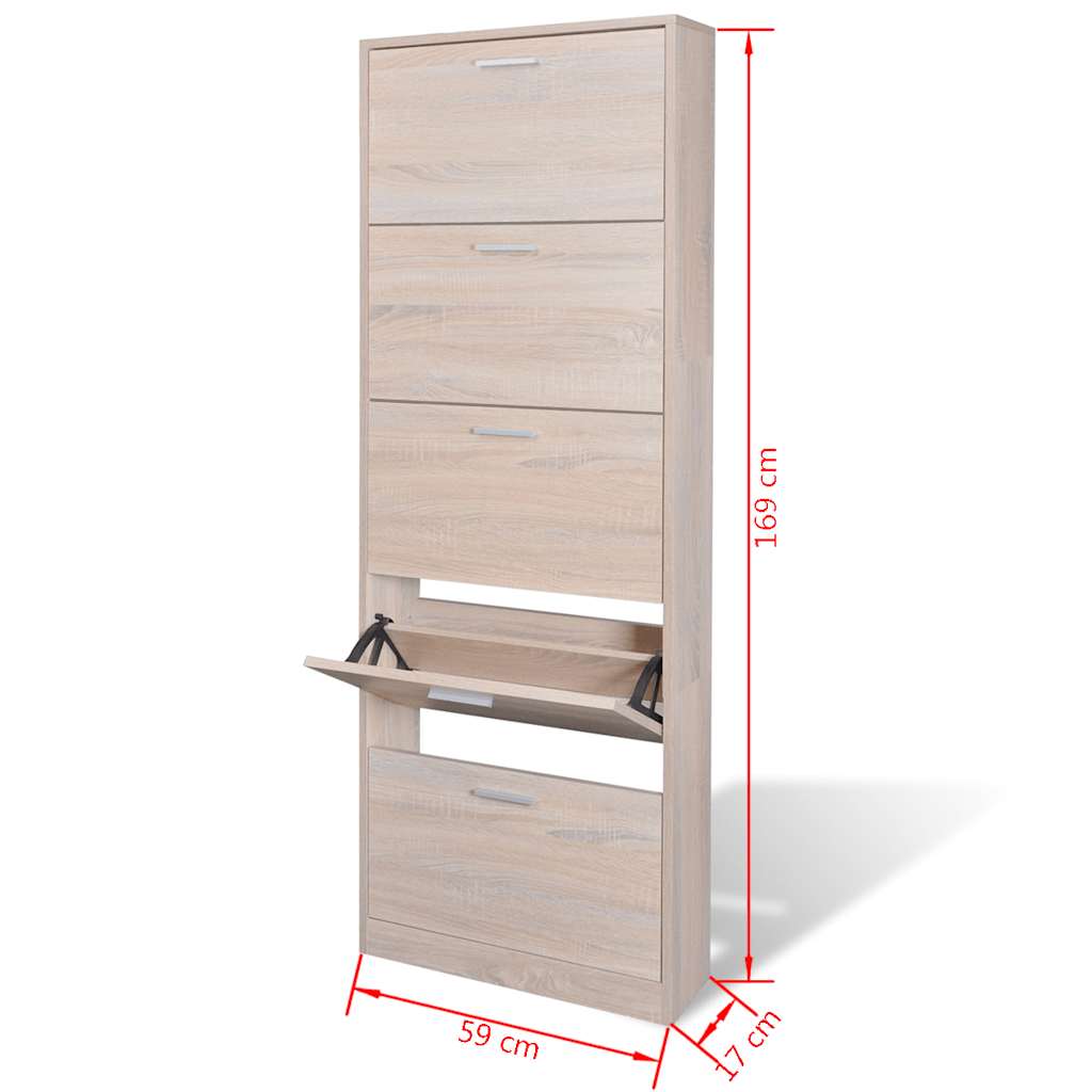 Meuble à chaussures en bois avec 5 compartiments Aspect chêne - XIOS
