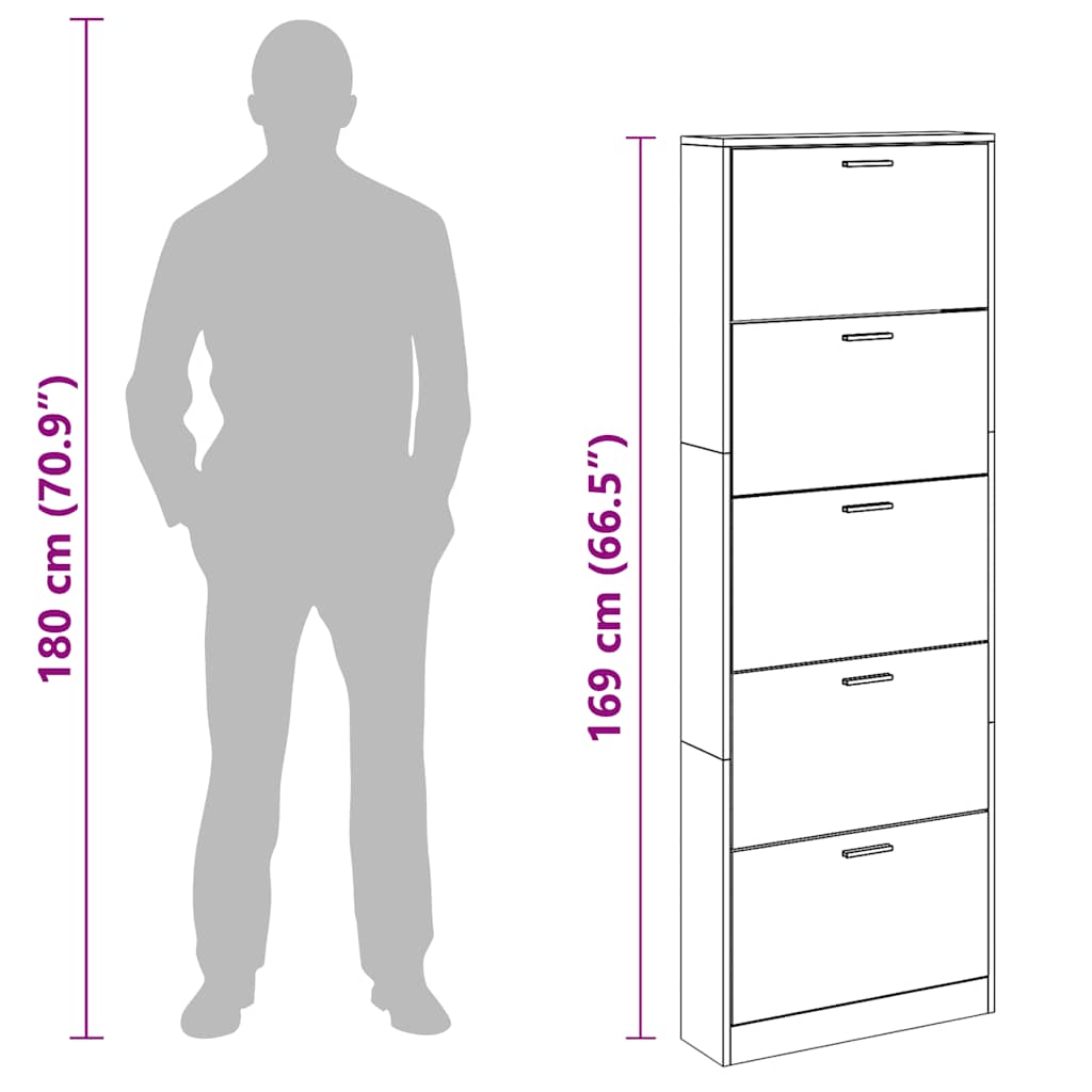 Meuble à chaussures en bois avec 5 compartiments Aspect chêne - XIOS