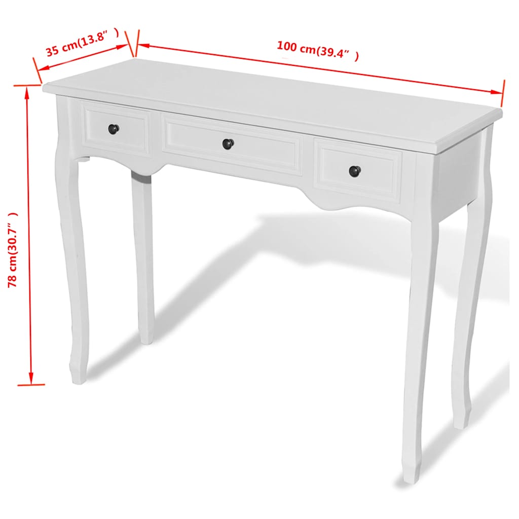 Table de console et coiffeuse avec 3 tiroirs Blanc - XIOS