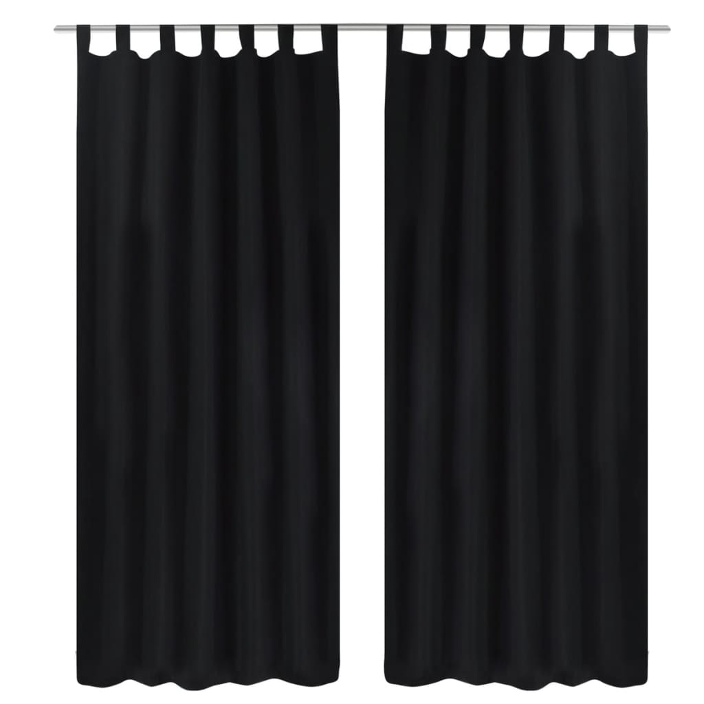 2 pcs Rideau à Passant Micro Satin Noir 140 x 175 cm
