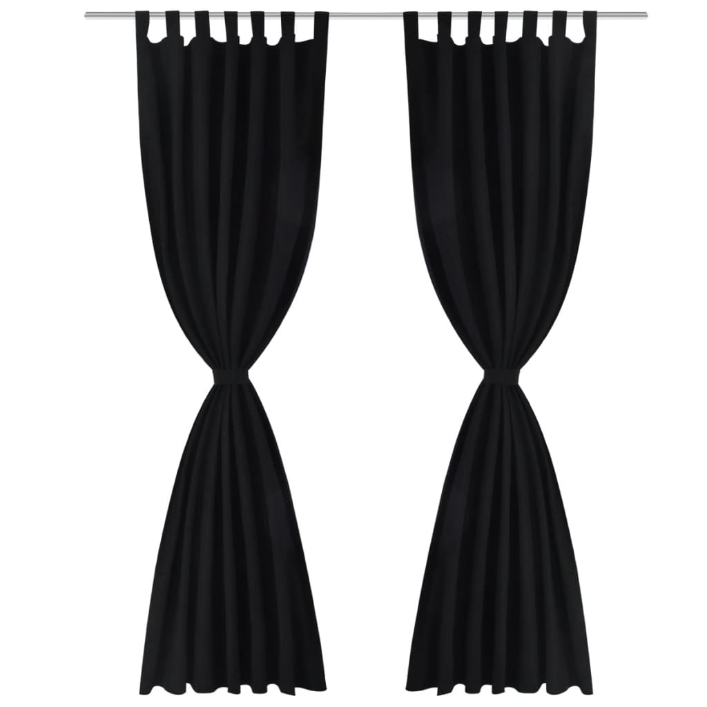 2 pcs Rideau à Passant Micro Satin Noir 140 x 175 cm