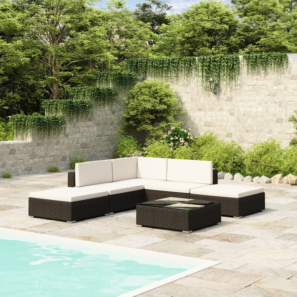 Salon de jardin 6 pcs avec coussins Résine tressée Noir - XIOS