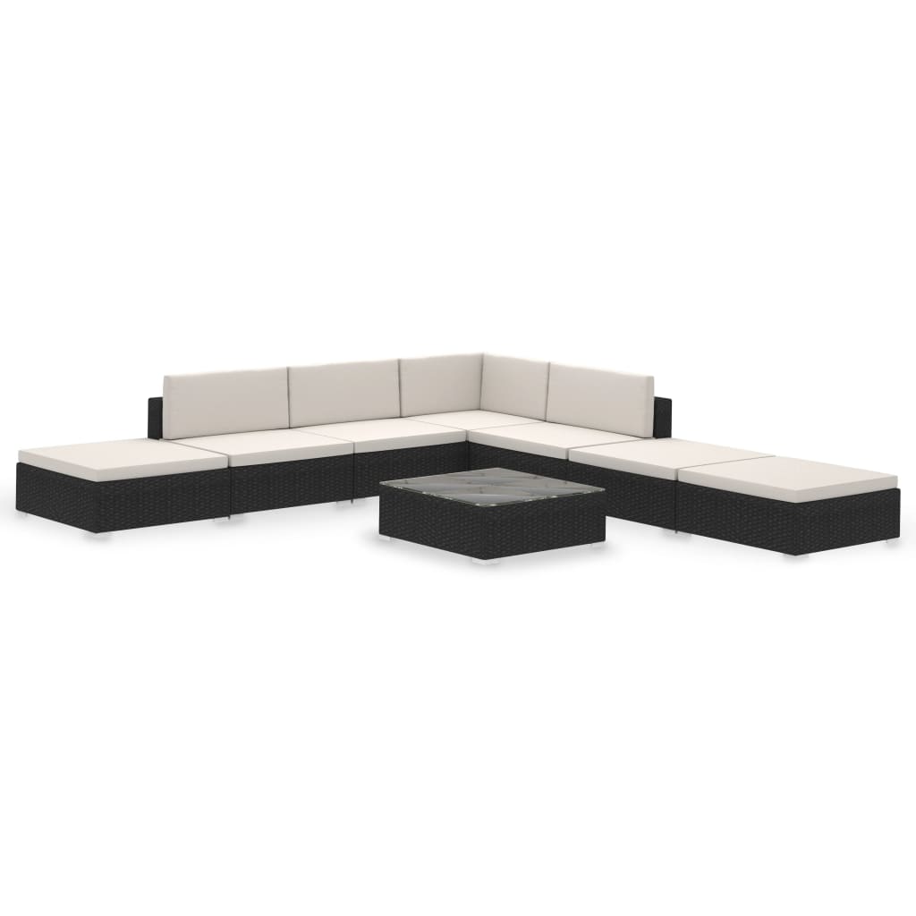 Salon de jardin 8 pcs avec coussins résine tressée noir - XIOS