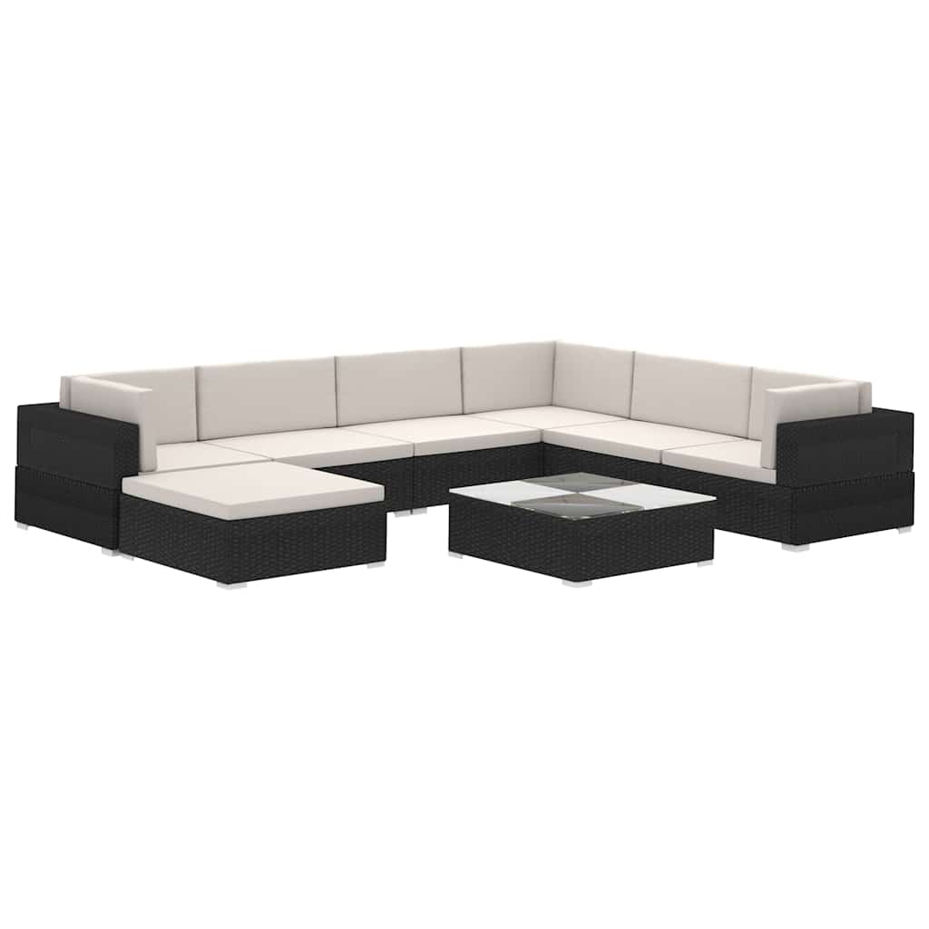 Salon de jardin 8 pcs avec coussins Résine tressée Noir - XIOS