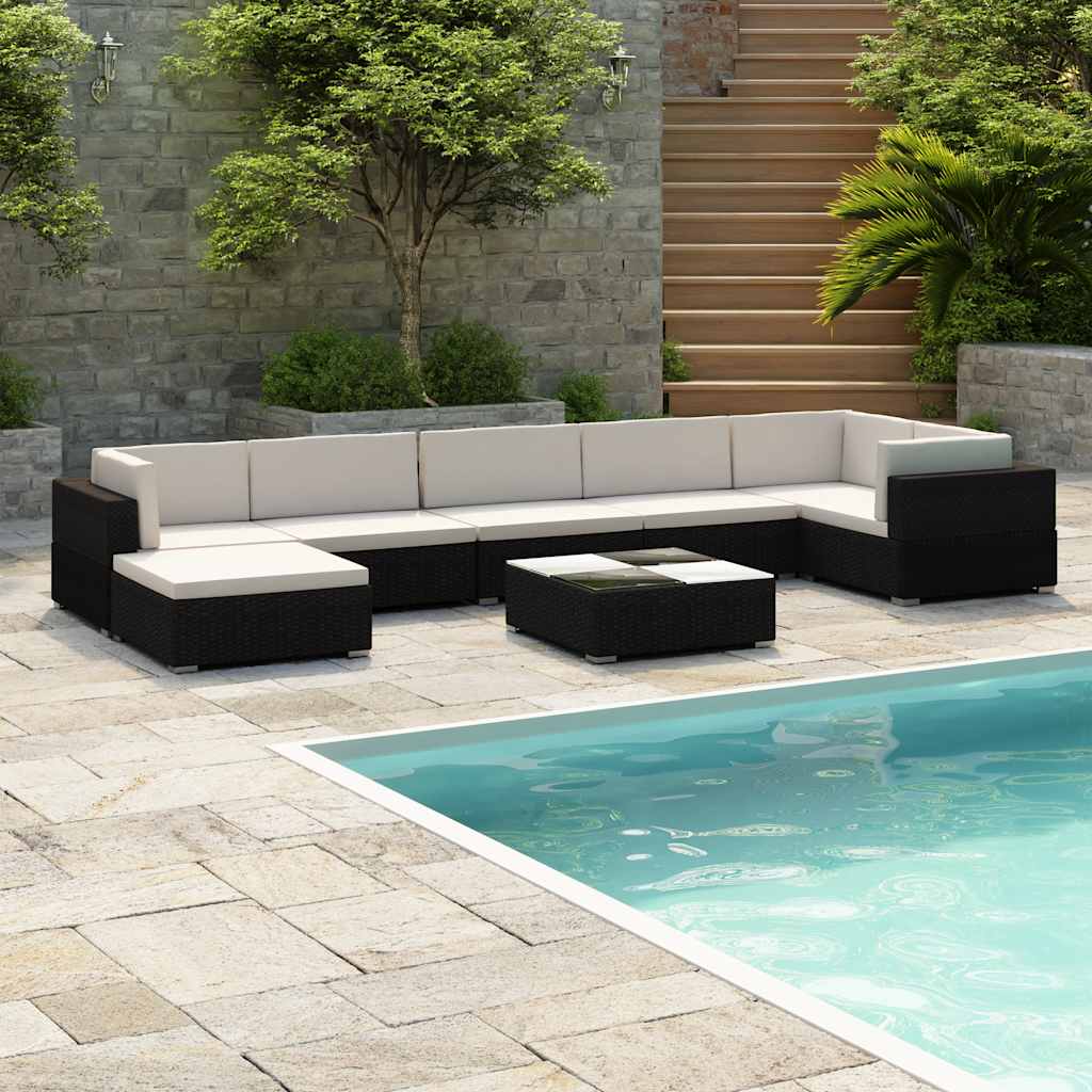Salon de jardin 8 pcs avec coussins Résine tressée Noir - XIOS