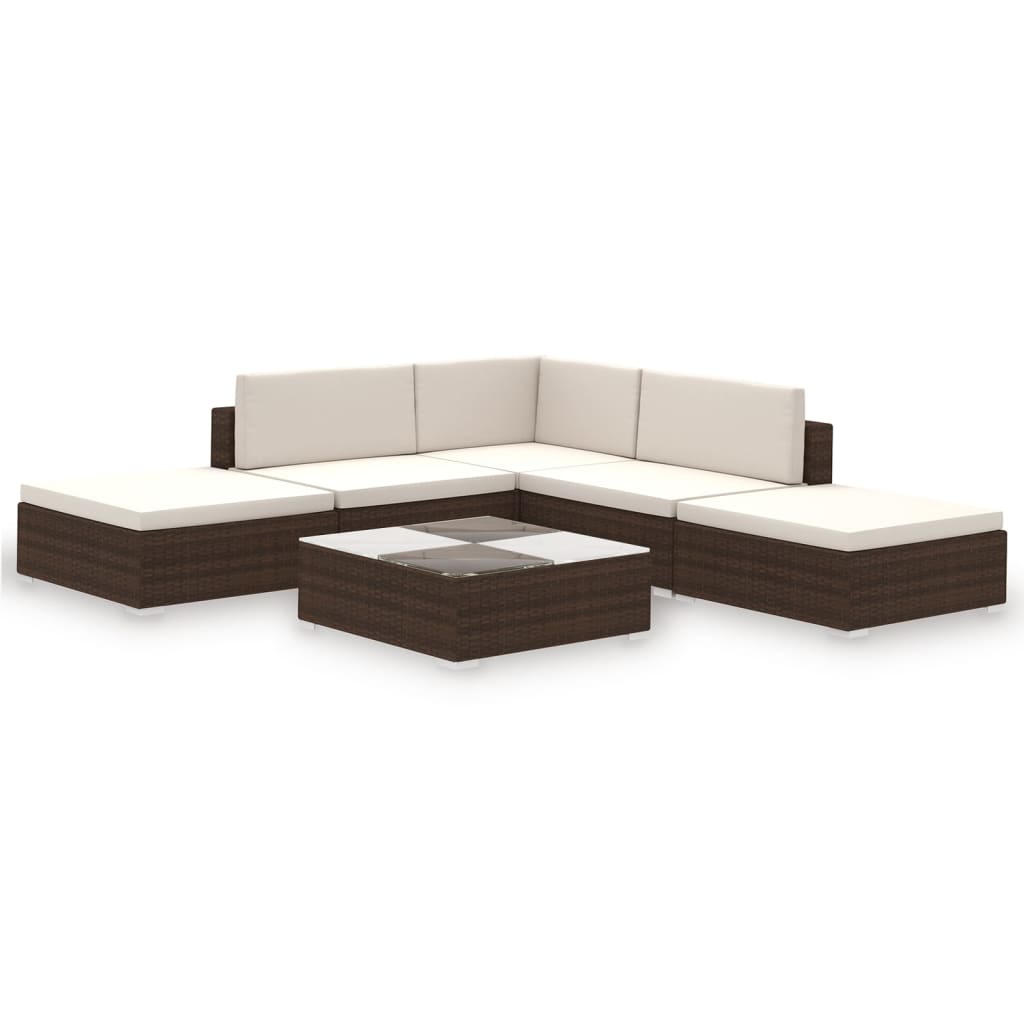 Salon de jardin 6 pcs avec coussins Résine tressée Marron - XIOS