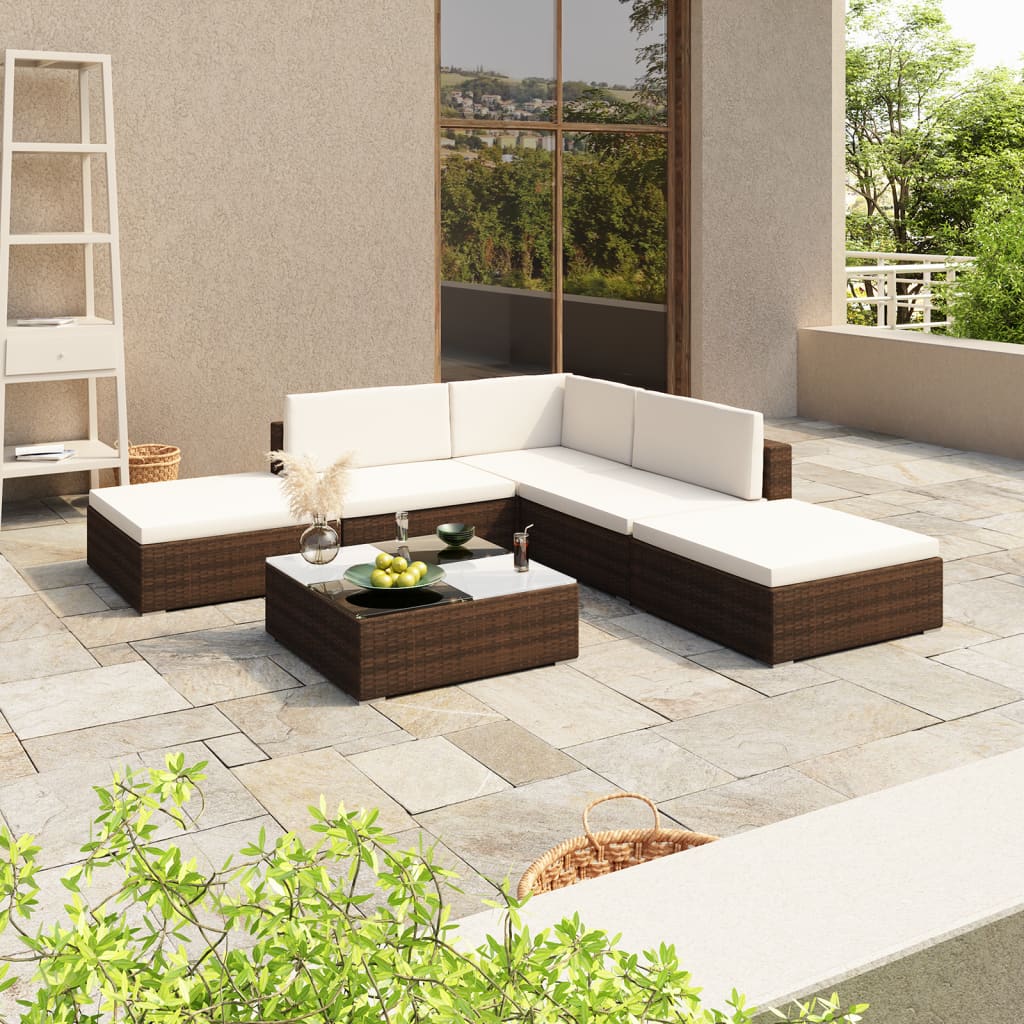 Salon de jardin 6 pcs avec coussins Résine tressée Marron - XIOS