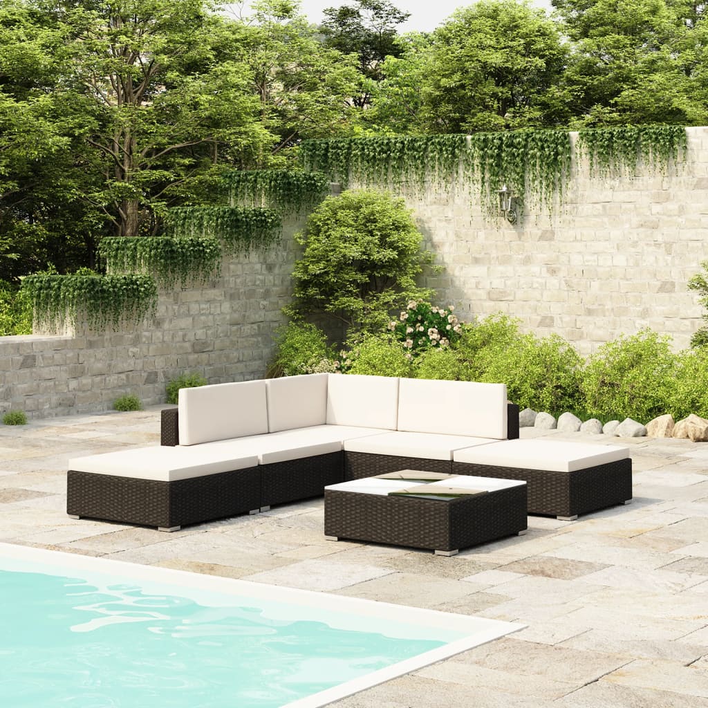 Salon de jardin 6 pcs avec coussins résine tressée noir - XIOS