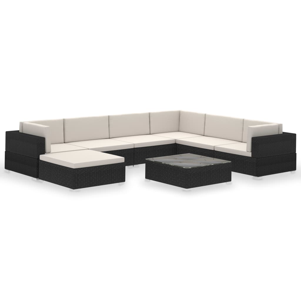 Salon de jardin 8 pcs avec coussins résine tressée noir - XIOS