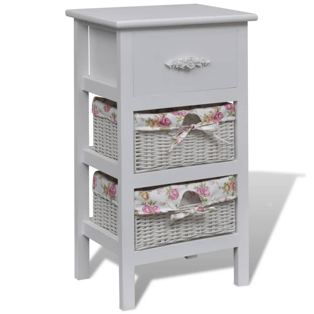 Armoire avec 1 tiroir et 2 paniers Blanc Bois de Paulownia