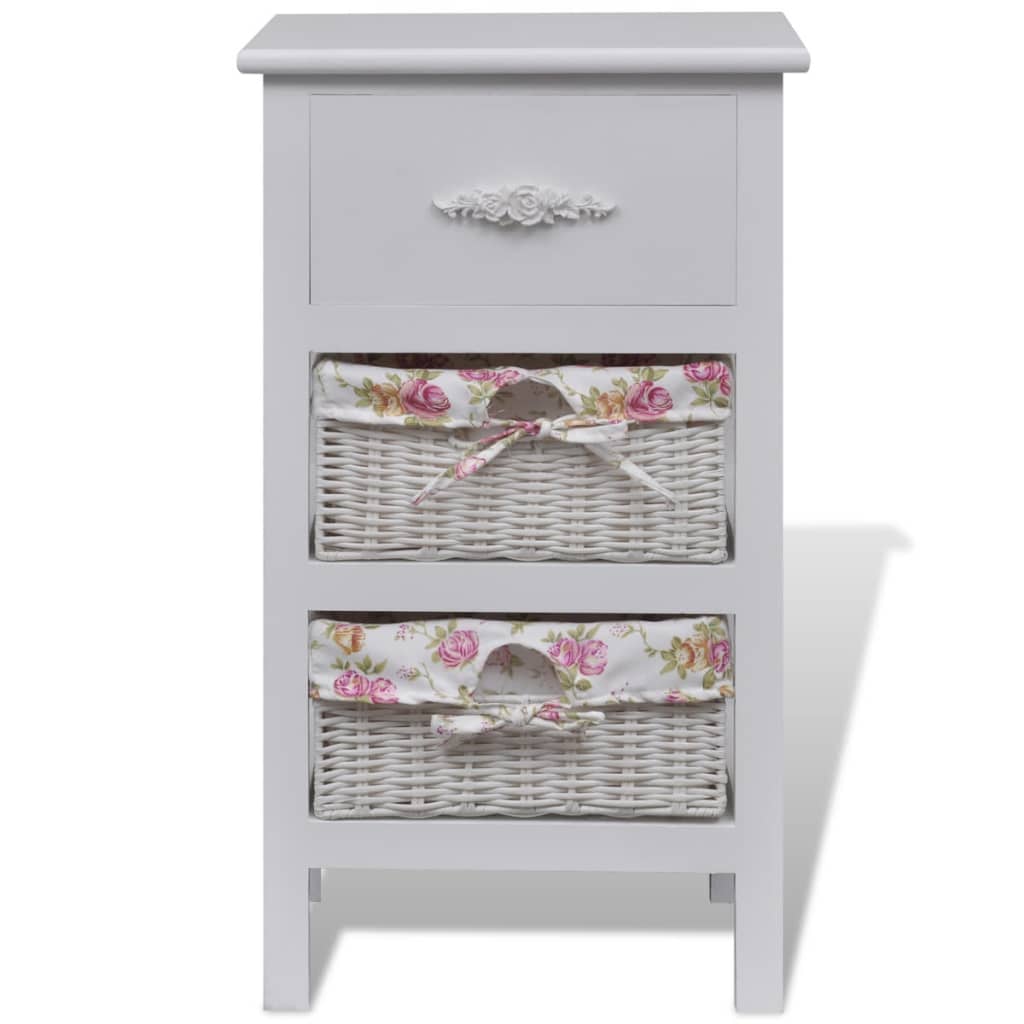 Armoire avec 1 tiroir et 2 paniers Blanc Bois de Paulownia
