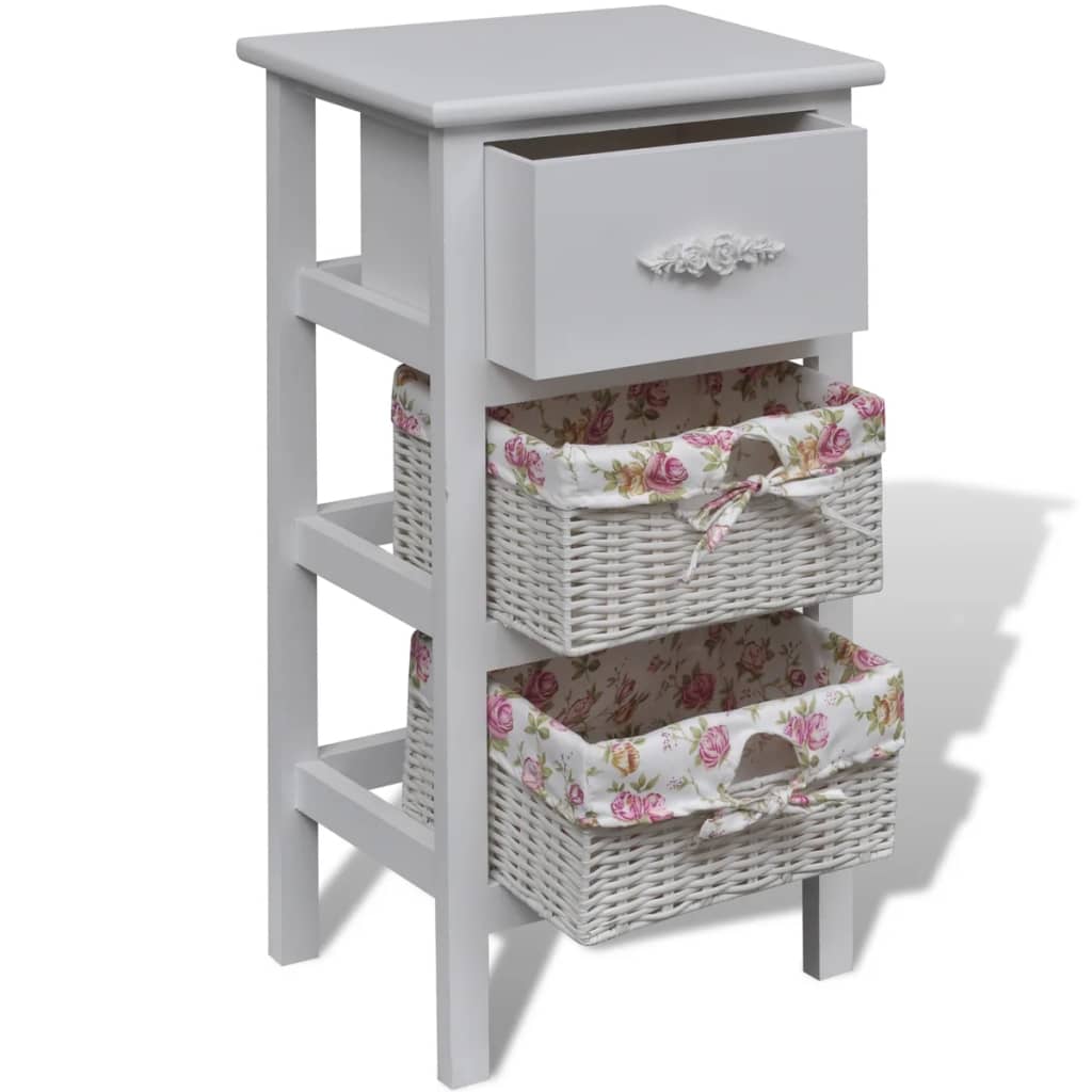 Armoire avec 1 tiroir et 2 paniers Blanc Bois de Paulownia