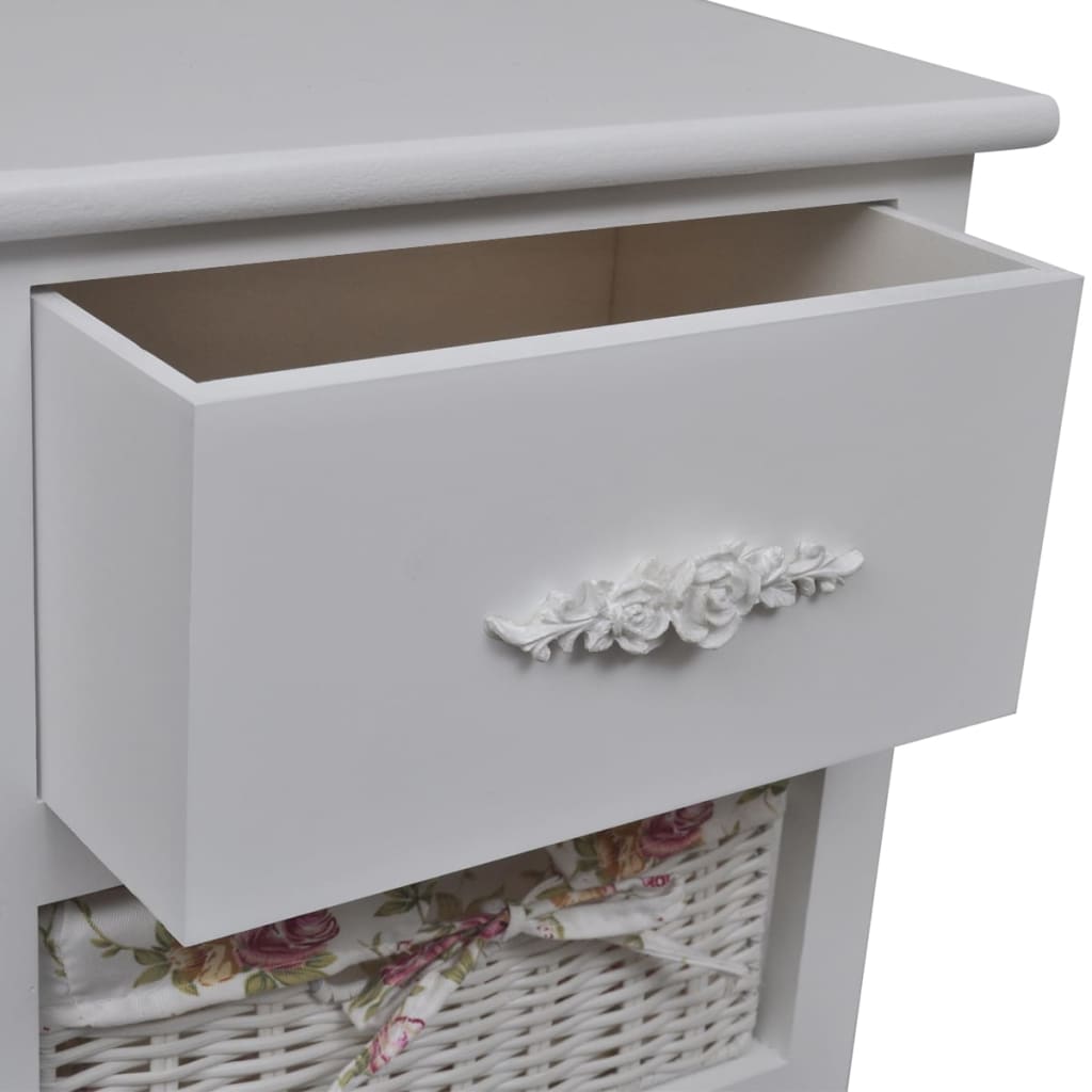 Armoire avec 1 tiroir et 2 paniers Blanc Bois de Paulownia
