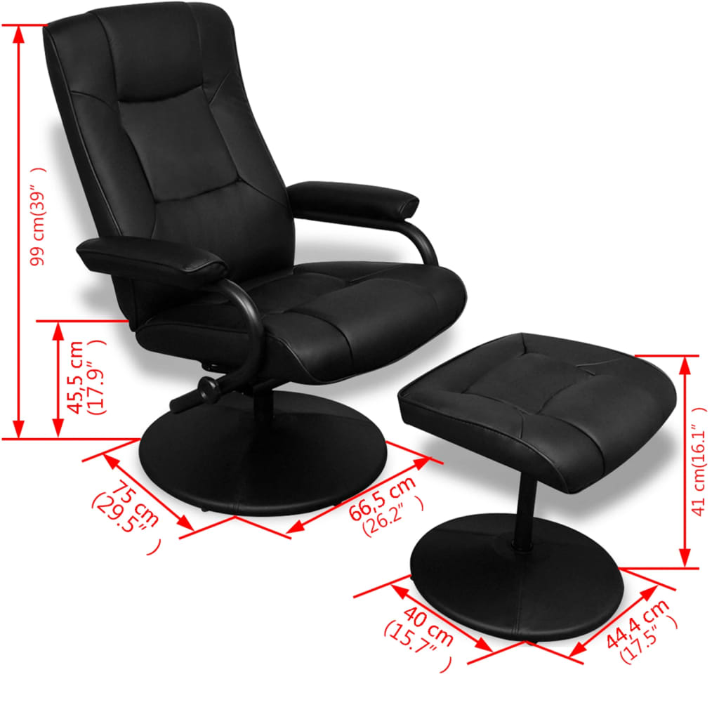 Fauteuil TV avec repose-pied Noir Similicuir - XIOS
