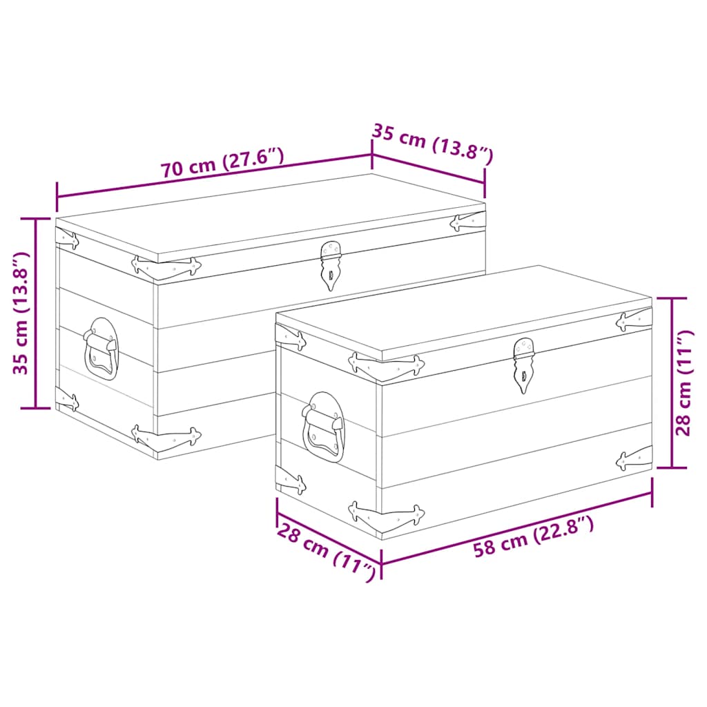 Coffre de rangement 2 pcs Bois de manguier brut - XIOS