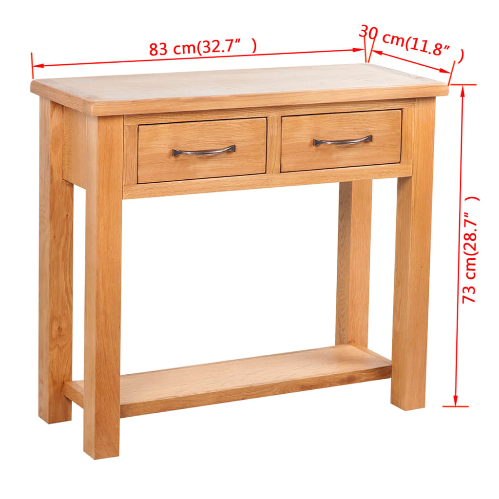 Table console avec 2 tiroirs 83x30x73 cm Bois de chêne massif - XIOS