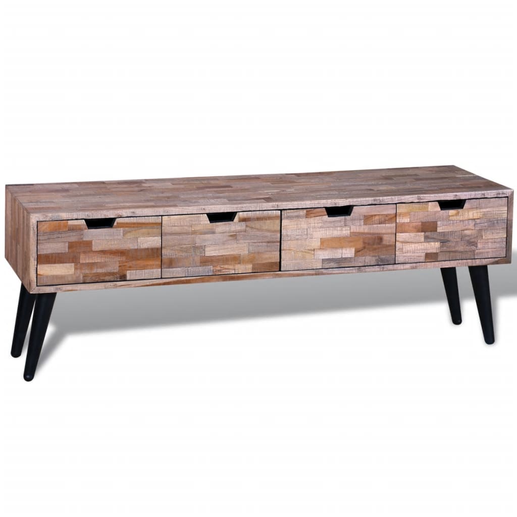Table console TV avec 4 tiroirs Bois de teck recyclé - XIOS