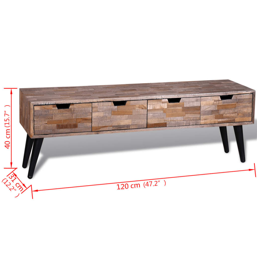 Table console TV avec 4 tiroirs Bois de teck recyclé - XIOS