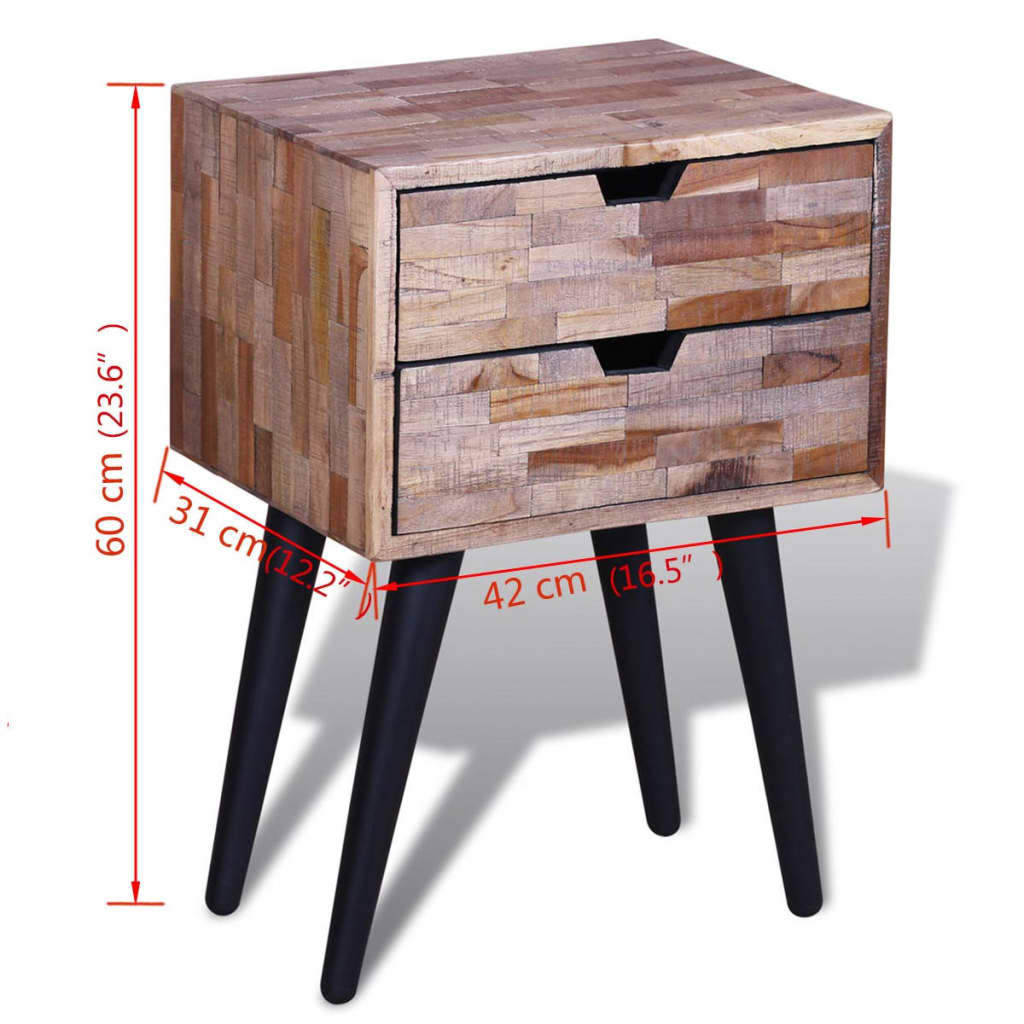 Table de chevet avec 2 tiroirs Bois de teck recyclé - XIOS