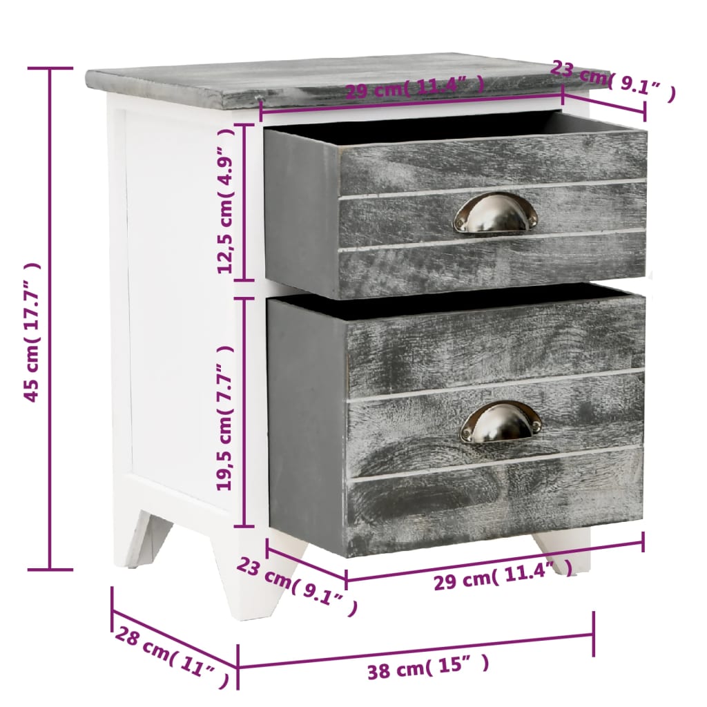Table de chevet 2 pcs avec 2 tiroirs Gris et blanc - XIOS