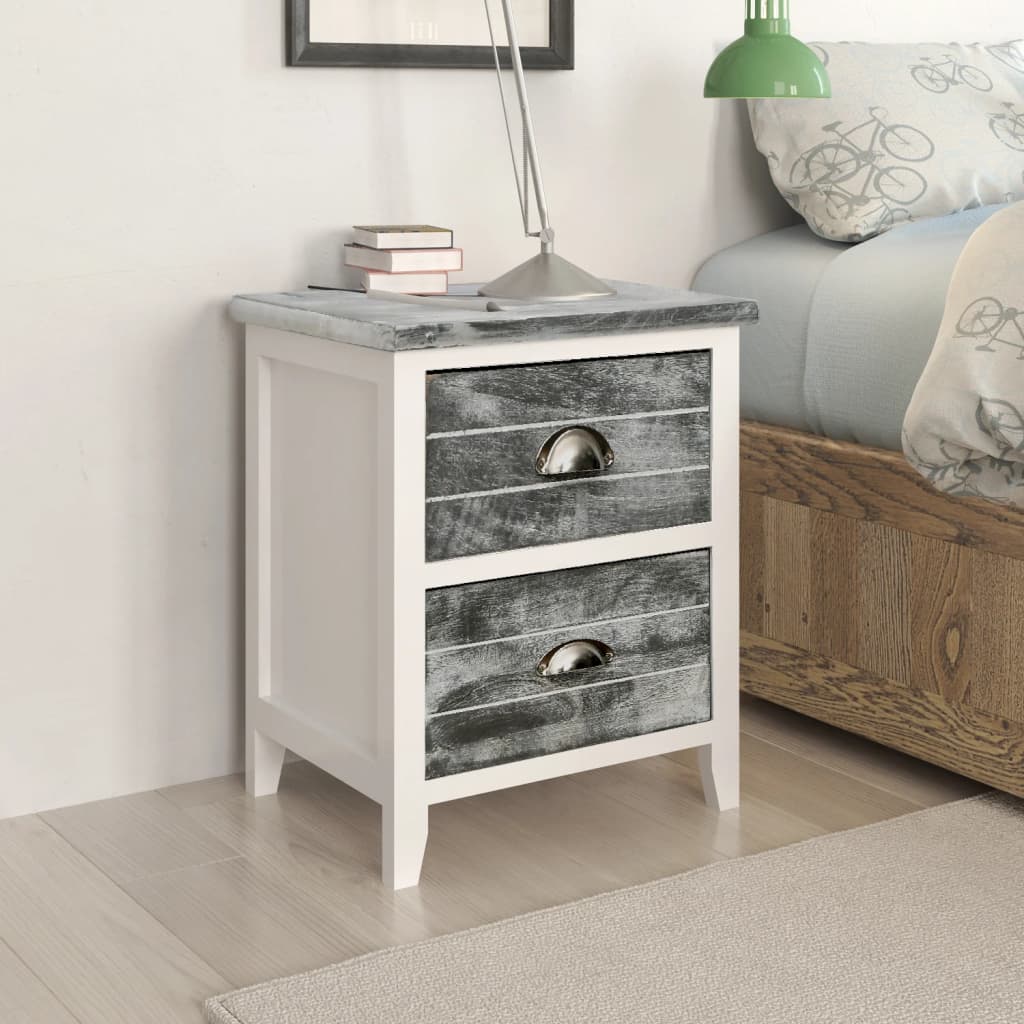 Table de chevet 2 pcs avec 2 tiroirs Gris et blanc - XIOS