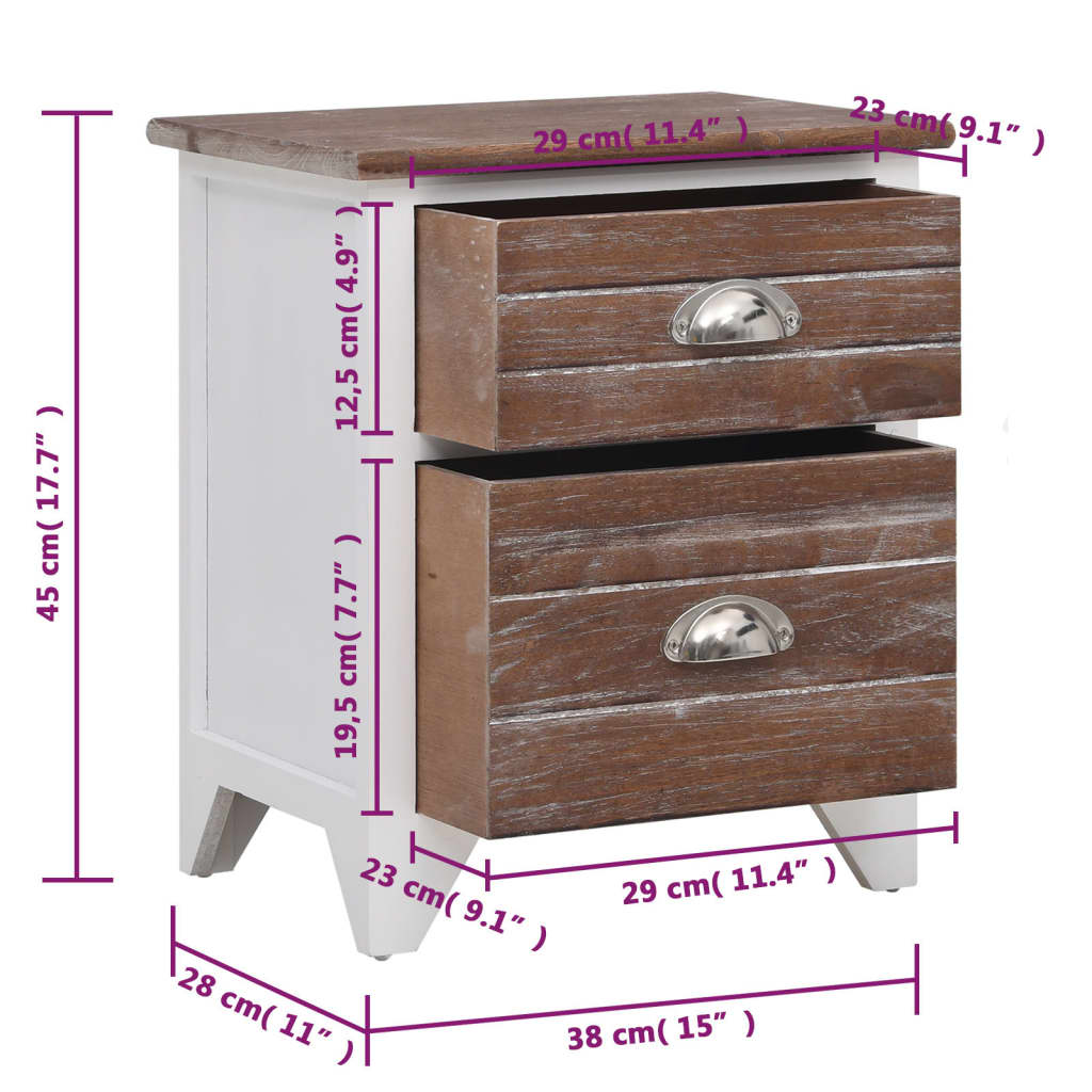Table de chevet 2 pcs avec 2 tiroirs Marron et blanc - XIOS