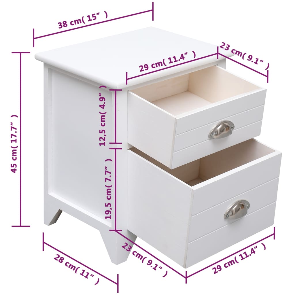 Table de chevet 2 pcs avec 2 tiroirs Blanc - XIOS