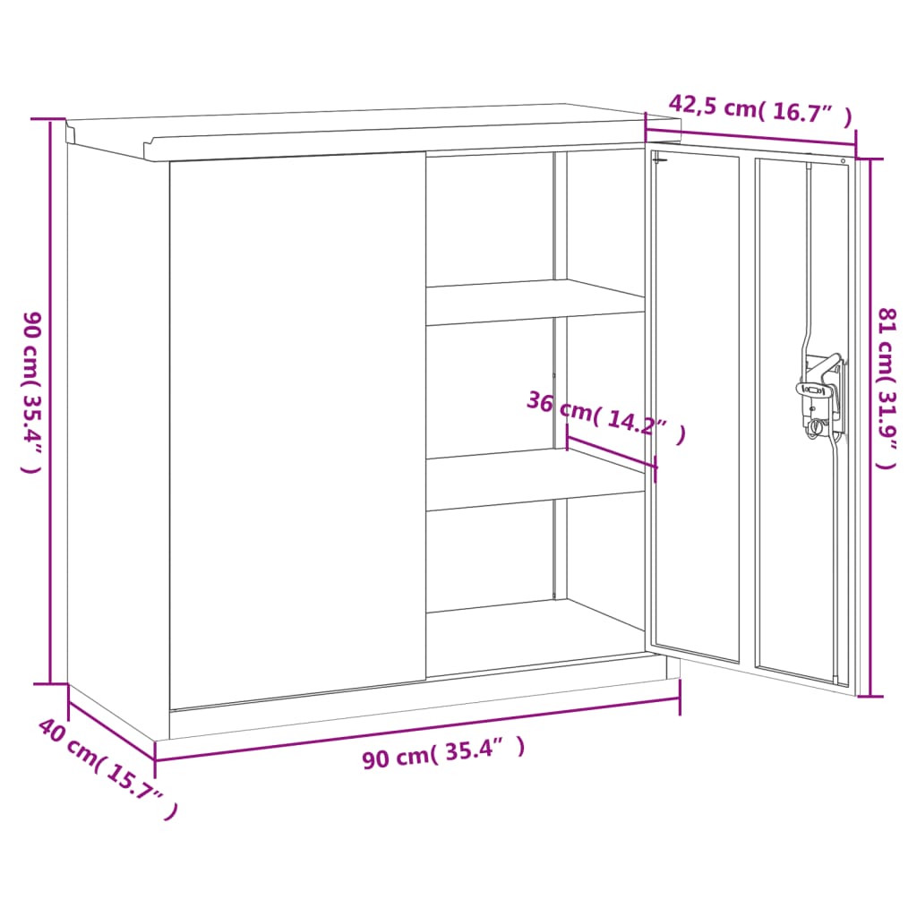 Armoire de bureau avec 2 portes Gris 90 cm Acier - XIOS