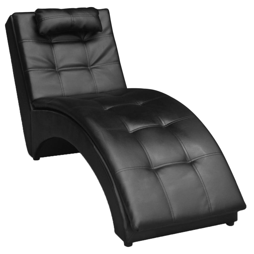 Chaise longue avec oreiller Noir Similicuir - XIOS